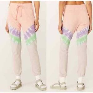 Daydreamer Tie Dye Jogger Sweatpants Grey Pink Womens Size Medium NWT Pull On
